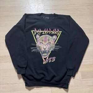 Def Leppard Pyromania Crewneck Sweatshirt S Black Leopard Graphic 1983 Retro